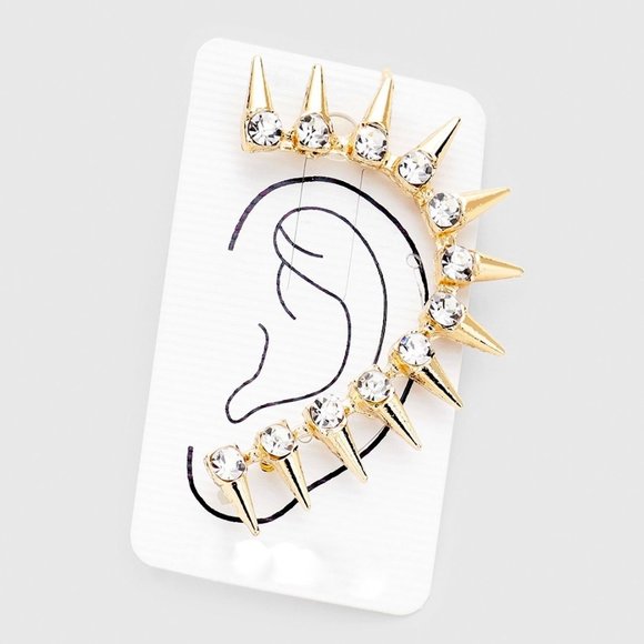 Jewelry - Gold & Crystal Rhinestone Spike Ear Cuff Earring